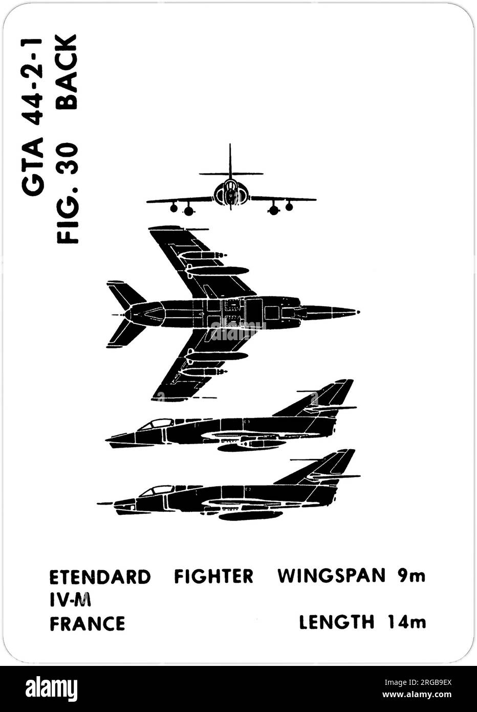 Dassault Etendard IV-M & IV-P. This is one of the series of Graphics Training Aids (GTA) used by the United States Army to train their personnel to recognize friendly and hostile aircraft. This particular set, GTA 44-2-1, was issued in July1977. The set features aircraft from: Canada, Italy, United Kingdom, United States, and the USSR. Stock Photo