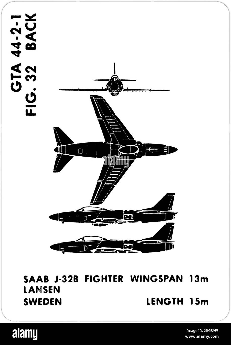 SAAB J32B & S32C Lansen . This is one of the series of Graphics Training Aids (GTA) used by the United States Army to train their personnel to recognize friendly and hostile aircraft. This particular set, GTA 44-2-1, was issued in July1977. The set features aircraft from: Canada, Italy, United Kingdom, United States, and the USSR. Stock Photo