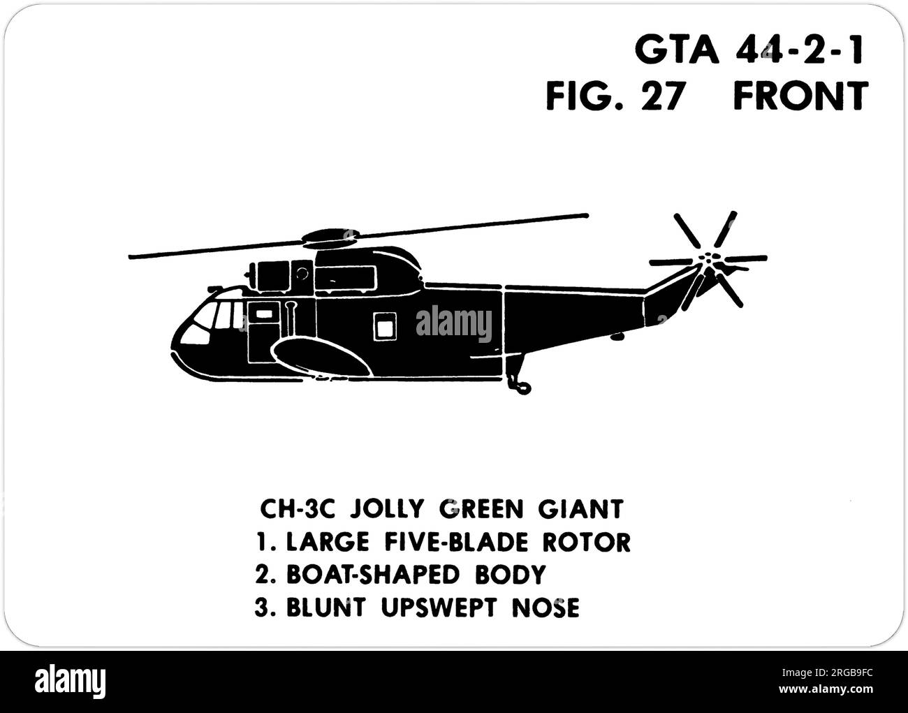 Sikorsky SH-3A Sea King. This is one of the series of Graphics Training Aids (GTA) used by the United States Army to train their personnel to recognize friendly and hostile aircraft. This particular set, GTA 44-2-1, was issued in July1977. The set features aircraft from: Canada, Italy, United Kingdom, United States, and the USSR. Stock Photo