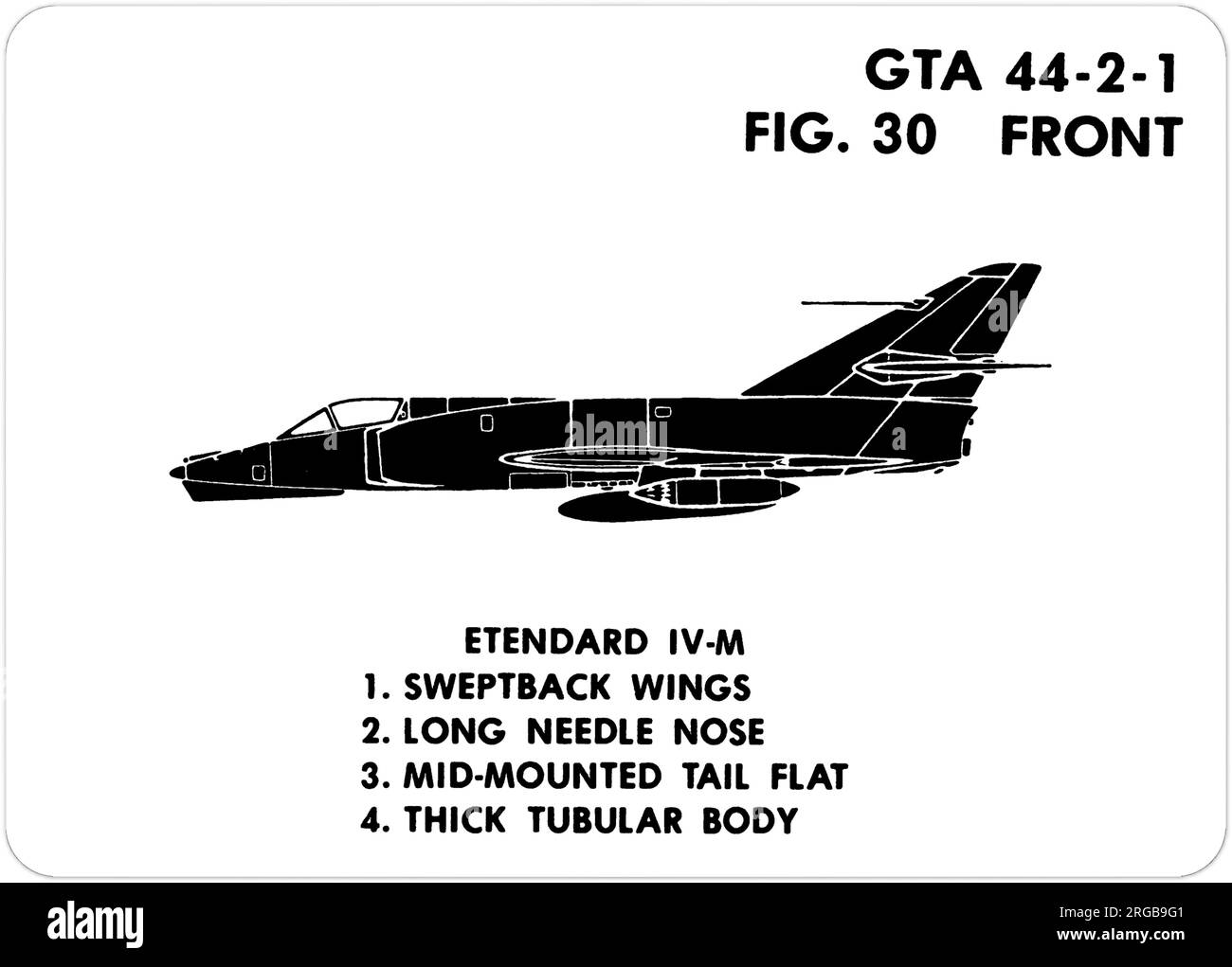 Dassault Etendard IV-M. This is one of the series of Graphics Training Aids (GTA) used by the United States Army to train their personnel to recognize friendly and hostile aircraft. This particular set, GTA 44-2-1, was issued in July1977. The set features aircraft from: Canada, Italy, United Kingdom, United States, and the USSR. Stock Photo