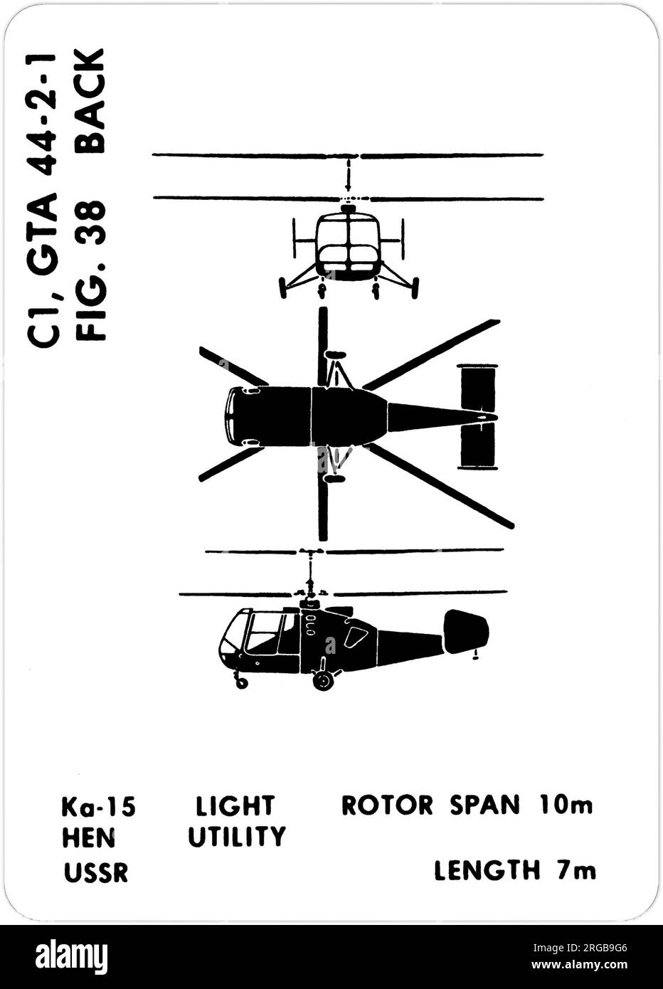 Kamov Ka-15 (NATO codename: Hen). This is one of the series of Graphics Training Aids (GTA) used by the United States Army to train their personnel to recognize friendly and hostile aircraft. This particular set, GTA 44-2-1, was issued in July1977. The set features aircraft from: Canada, Italy, United Kingdom, United States, and the USSR. Stock Photo