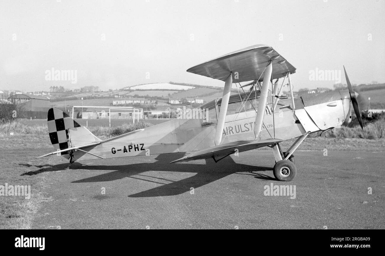 Thruxton Jackaroo G-APHZ (msn 82168, ex Tiger Moth II N6924 ), of Air Ulster Ltd., at Nutts Corner airport, in Northern Ireland. Stock Photo