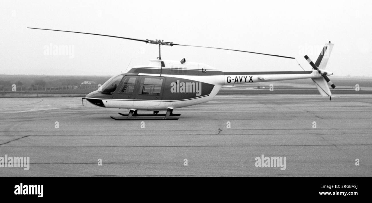 Agusta-Bell AB206A JetRanger G-AVYX (msn 8025), at Newquay Airport / RAF St.Mawgan, in December 1968. Stock Photo