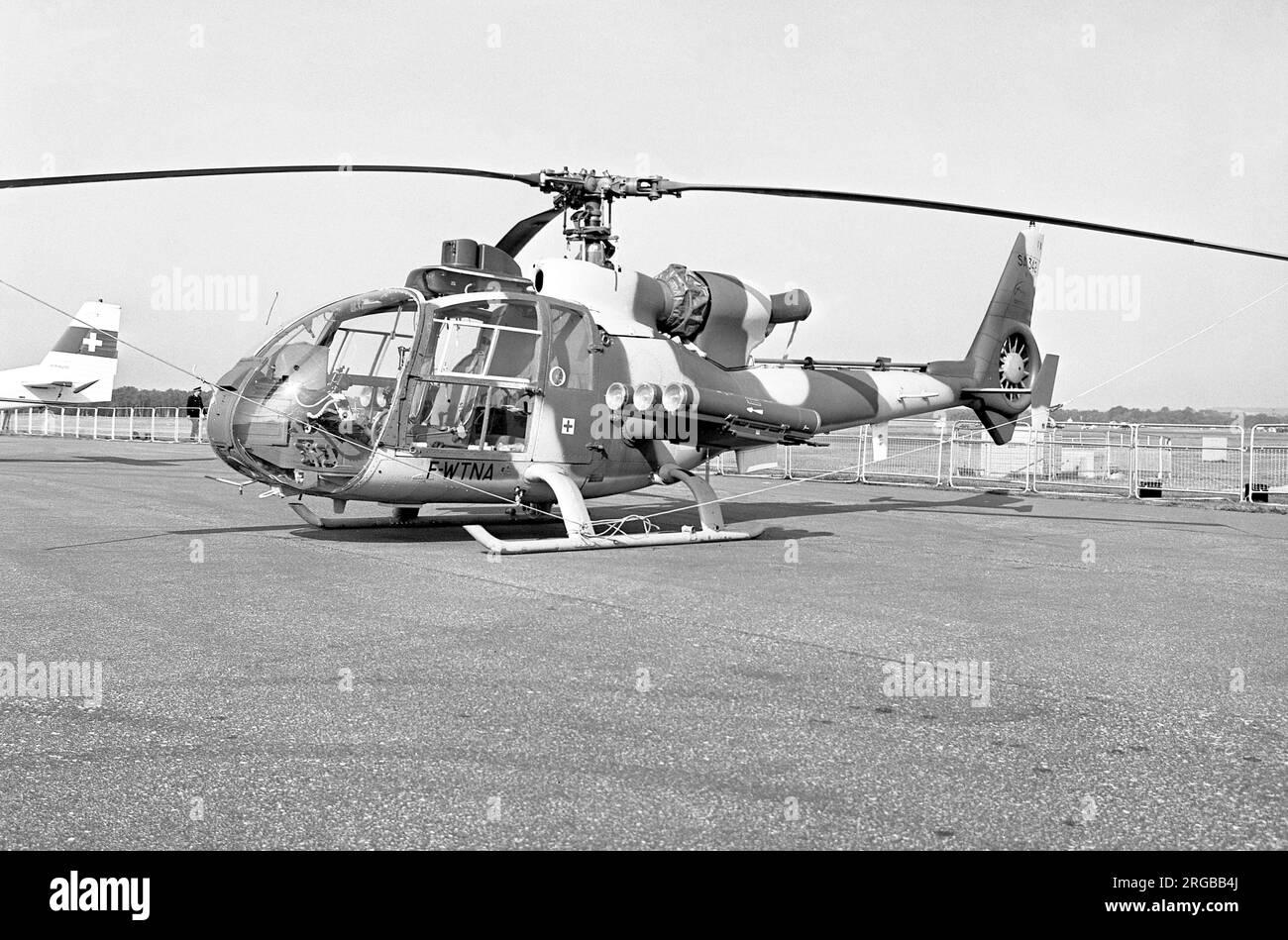 Aerospatiale SA.342J Gazelle F-WTNA (msn 1185), at the SBAC Farnborough Air Show held from 5-12 September 1976. Stock Photo