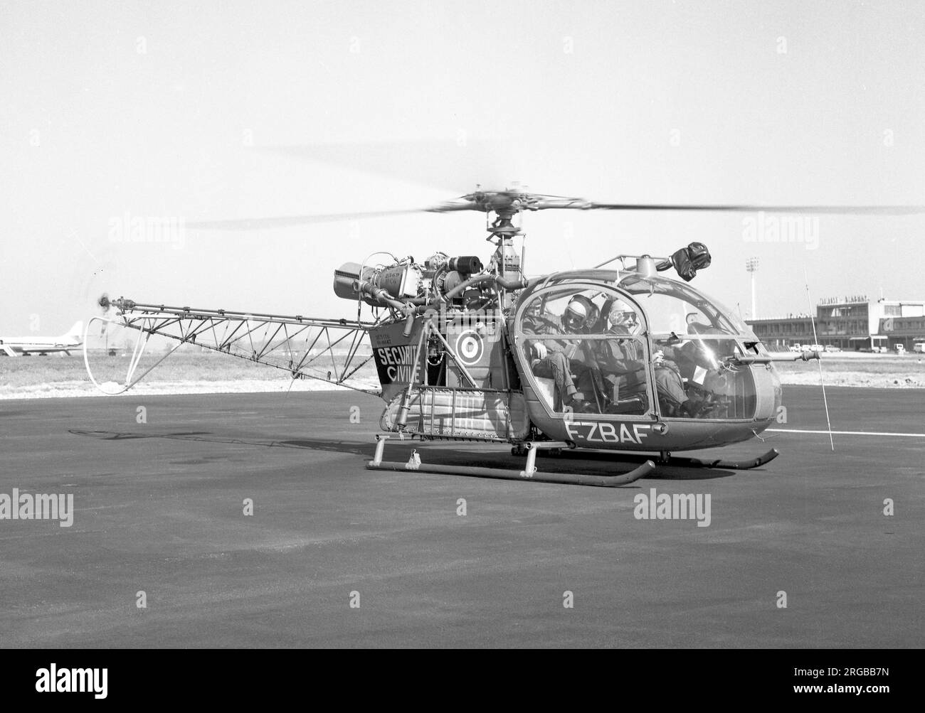 Aerospatiale SE.318C Alouette II F-ZBAF (msn 1647), of Securite Civile, at Toulouse-Francazal Airport on 24 March 1976. Stock Photo