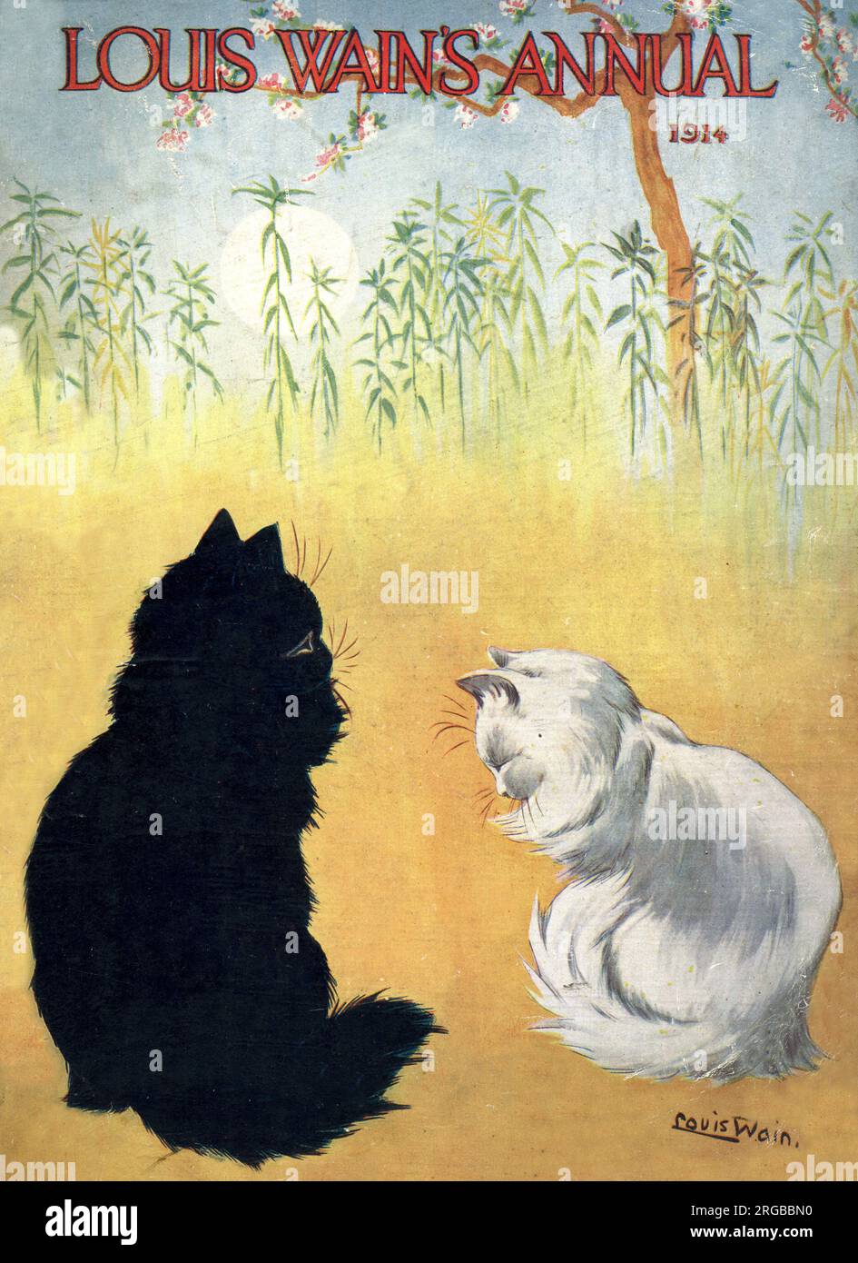 Cover design, Louis Wain's Annual 1914, with two cats, one black and one white Stock Photo