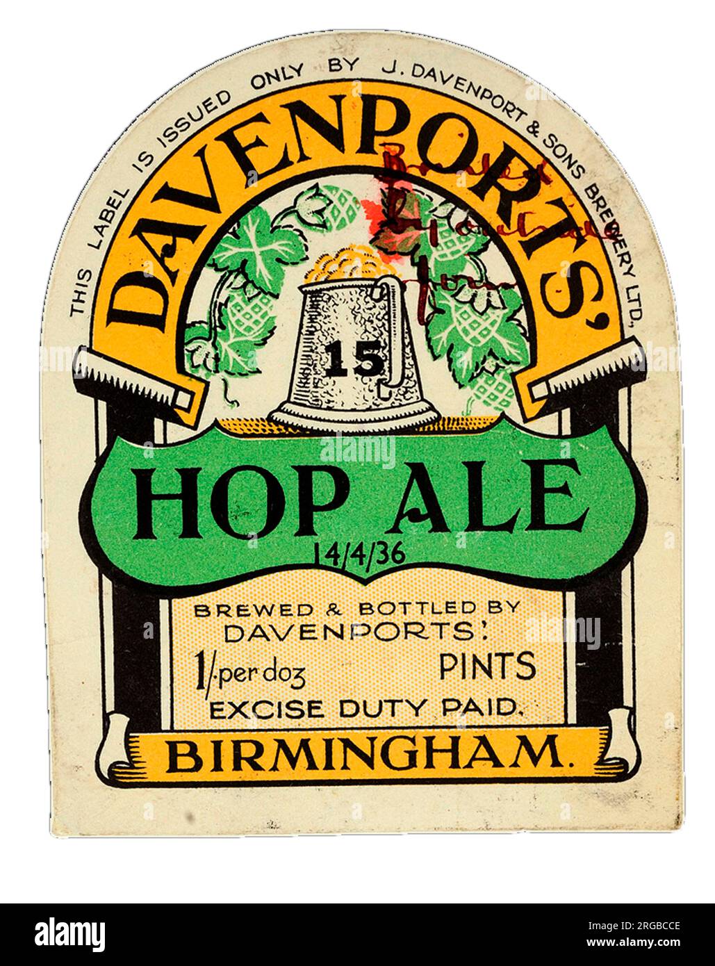 Davenports' Hop Ale (15 tankard label) Stock Photo