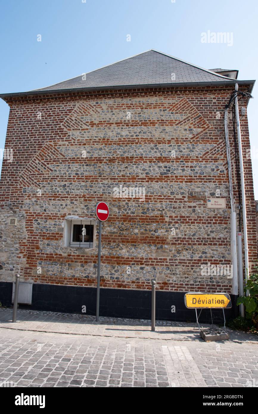 Gable end once tumbled now squared off, Saint Valery sur Somme Stock Photo