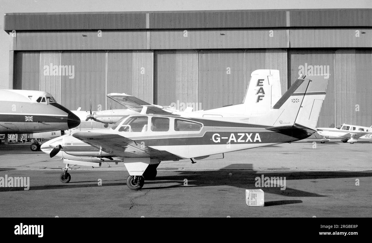 Beechcraft 95-C55 Baron G-AZXA (msn TE-72), at Castle Donington-East Midlands Airport in November 1977. Stock Photo