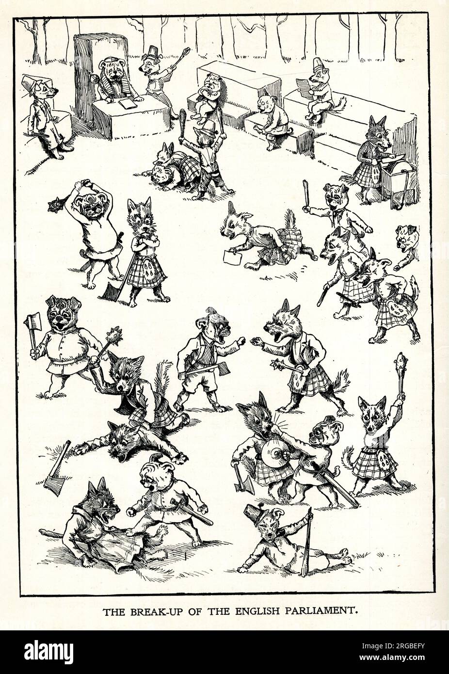 Political Cartoon, The Break-Up of the English Parliament, by Louis Wain Stock Photo