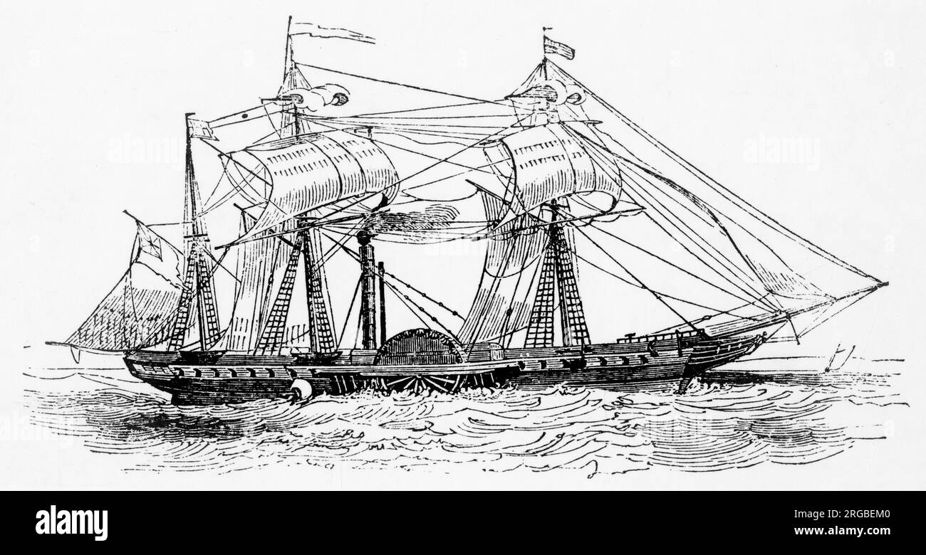SS British Queen, named in honor of Queen Victoria, the second passenger steamship, completed for the transatlantic route from 1839 to 1840. Stock Photo