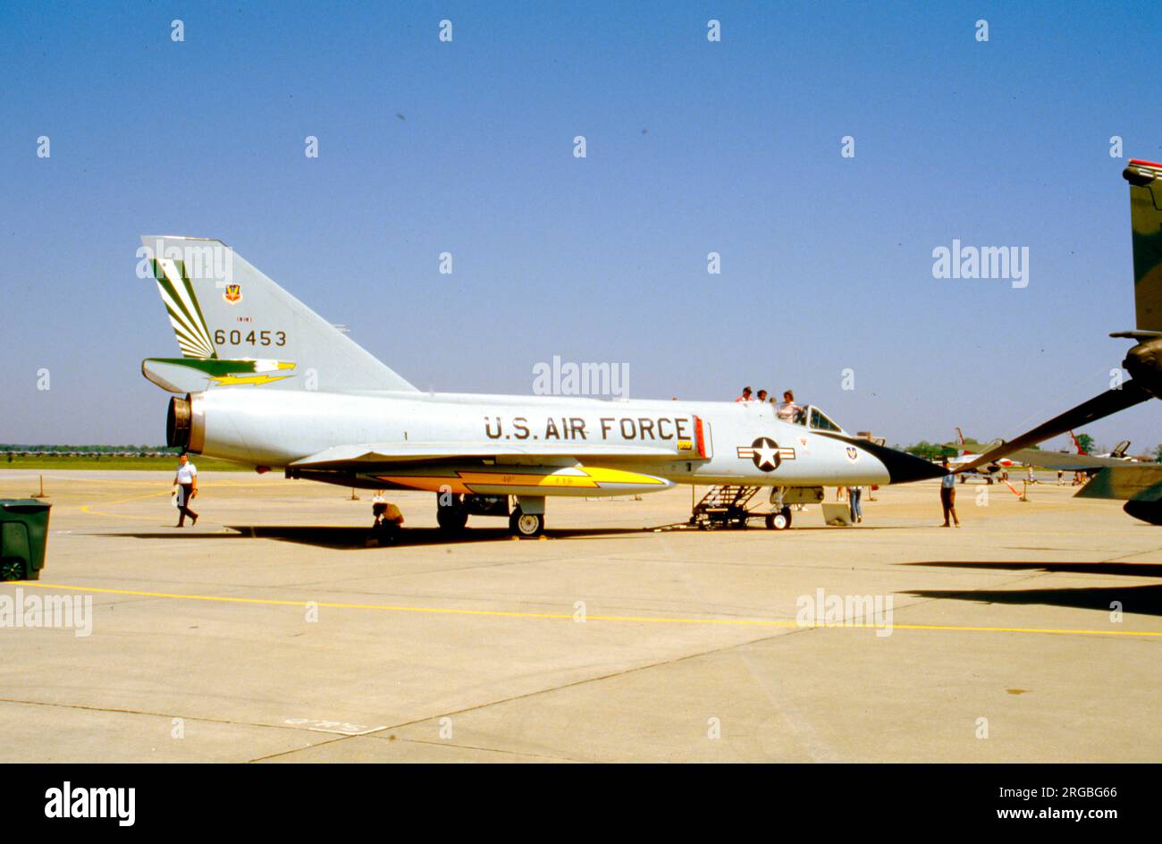 United States Air Force - Convair F-106A Delta Dart 56-0453 (msn 8-24-03), of the 49th Fighter Interceptor Squadron, Griffiss Air Force Base, Rome, NY circa 1982. This aircraft was converted to QF-106A (AD111) and crashed whilst flying from Holloman AFB on 27 January 1995. Stock Photo