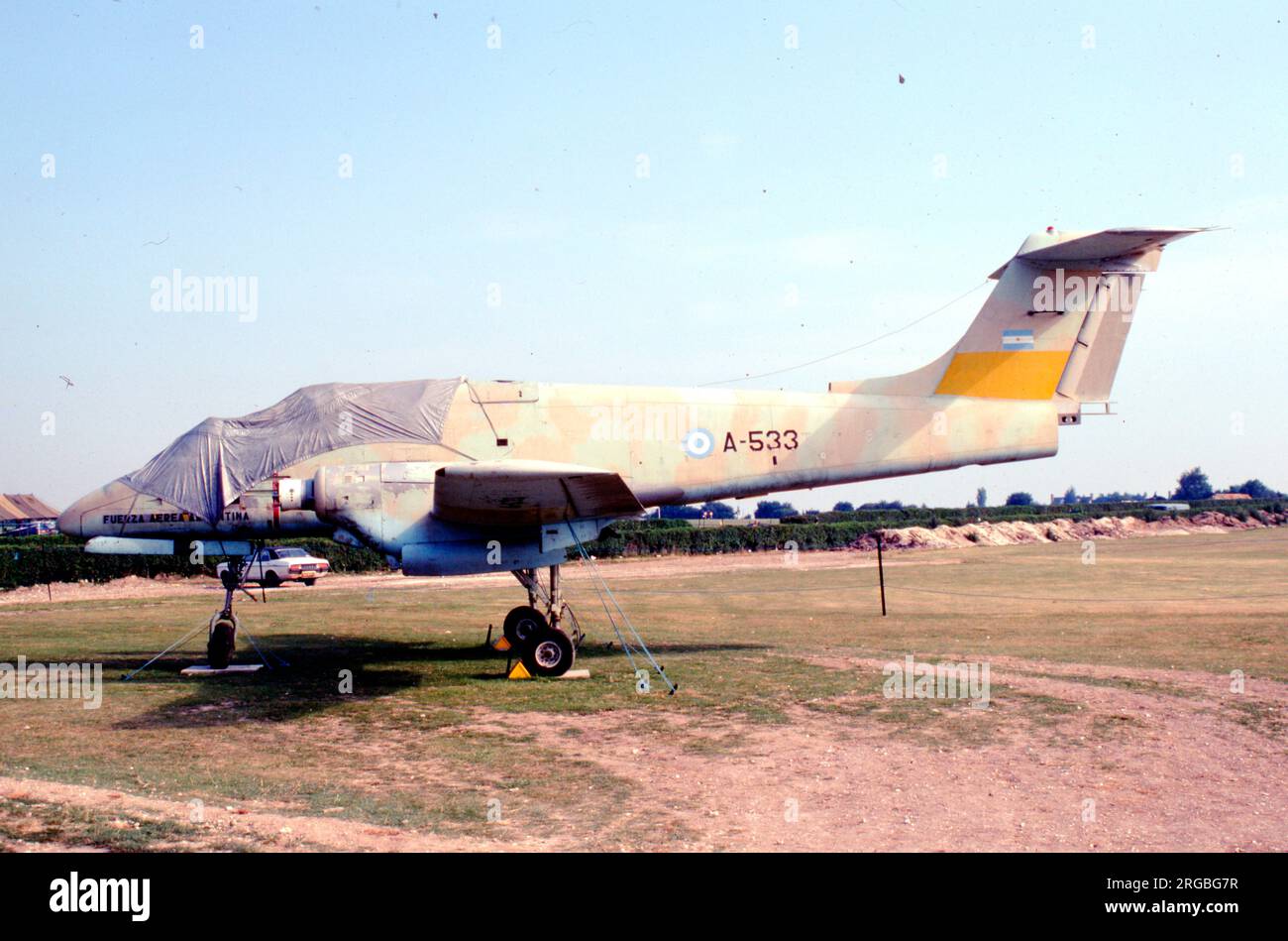 FMA IA-58 Pucara A-533 (msn 033), captured at RAF Stanley in 1982 and displayed at Middle Wallop after repatriation to the UK, Stock Photo