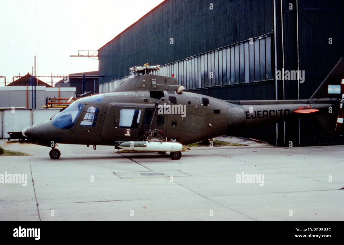 Agusta A.109 AE-331 - ZE411 (msn 7138), ex Argintine Army, captured at RAF Stanley in 1982 and seen at Royal Naval Air Station Yeovilton after repatriation to the UK, Later made airworthy and flown by 8 Flight Army Air Corps at Netheravon. Stock Photo