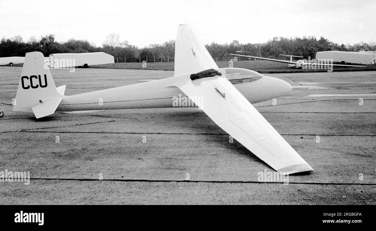 Schleicher K-6E 'CCU', at RAF Greenham Common for an Inter-Services Regional gliding competition in the 1980s. (My ex-wife had a share in this glider, so I could fly it any time I liked - fantastic!) Stock Photo