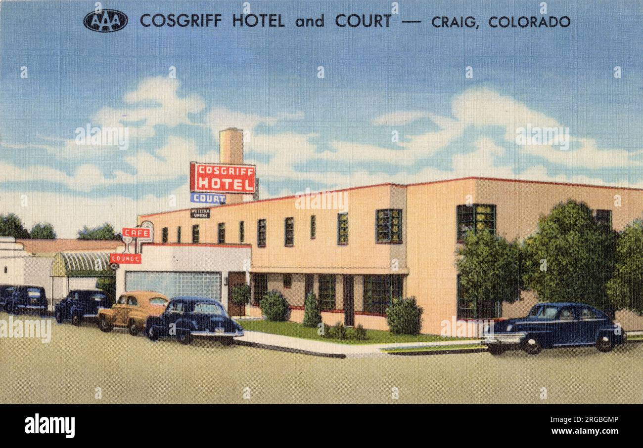 Cosgriff Hotel and Court, Craig, Colorado, USA - modern 70-room hotel, cocktail lounge, coffee shop, built in 1940. Stock Photo