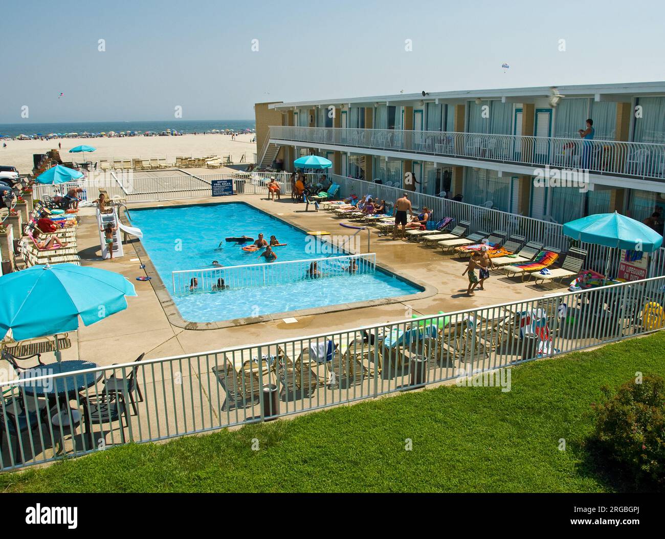 Villa Nova Motel Pool and Beach View in Wildwood Crest, New Jersey