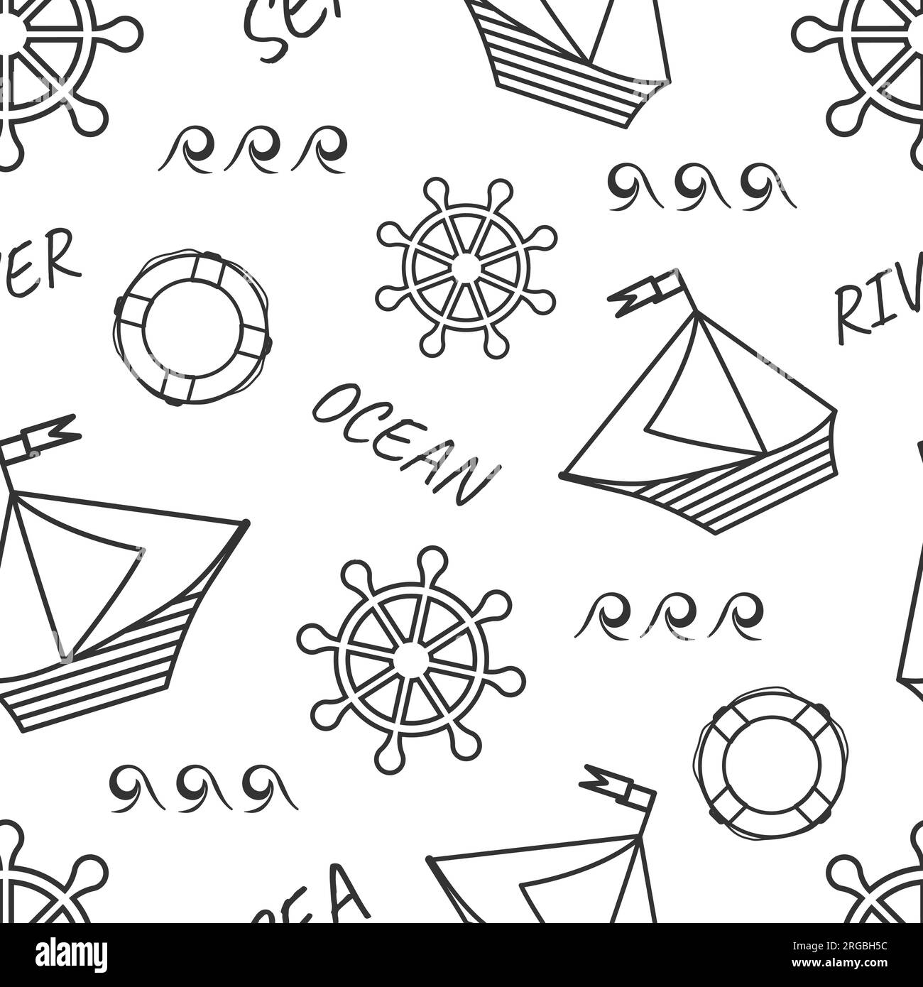 black and white pattern on a marine theme Stock Vector Image & Art - Alamy