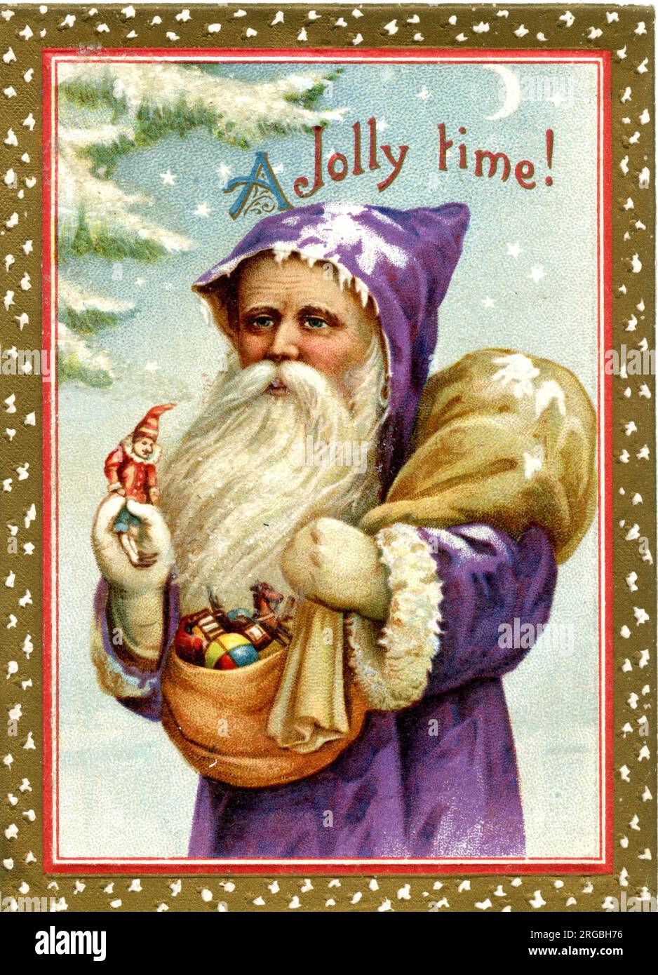 Christmas card, Father Christmas with a sack of toys Stock Photo