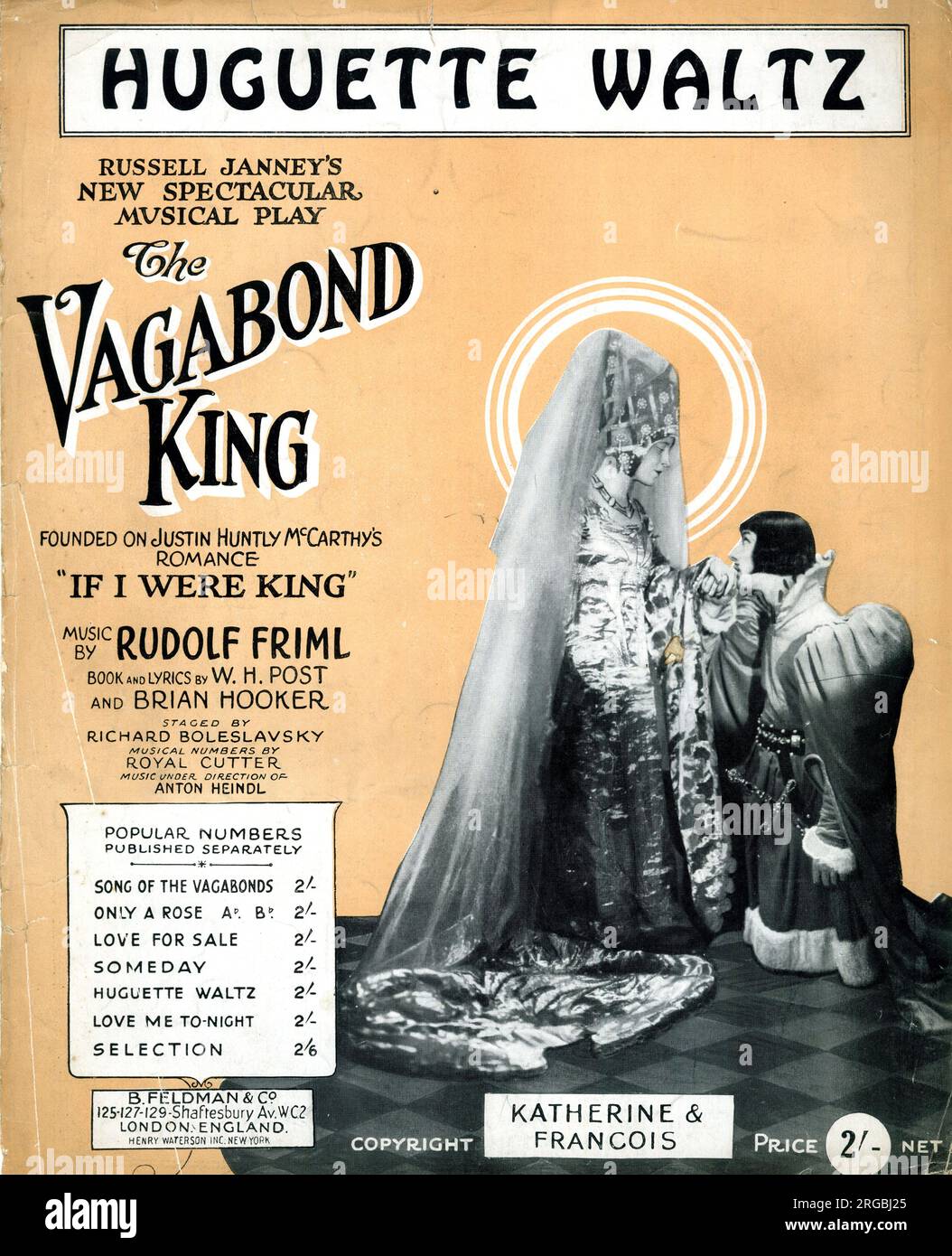 Music cover, Huguette Waltz from the musical The Vagabond King, music by Rudolf Friml. Stock Photo