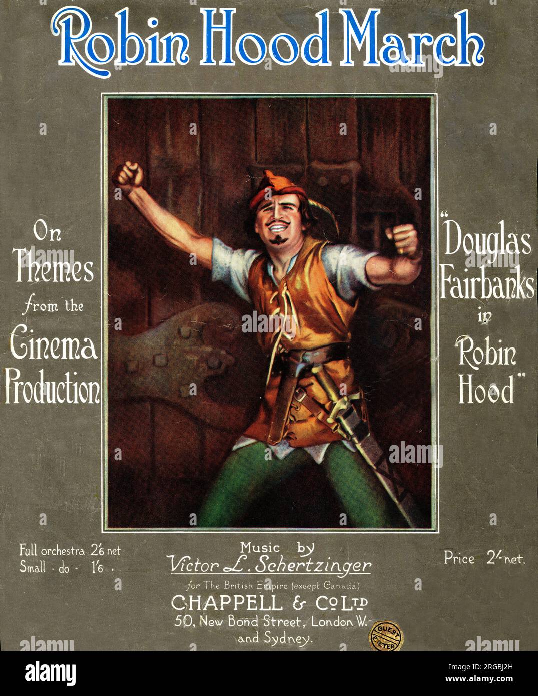 Music cover, Robin Hood March, on themes from the film starring Douglas Fairbanks, with music by Victor L Schertzinger Stock Photo