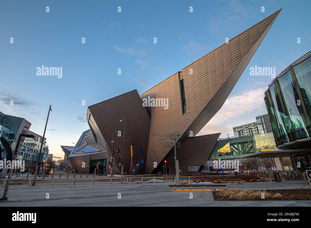 The Denver Art Museum on an early Sunday morning before the sun comes up and the crowds appear. Stock Photo