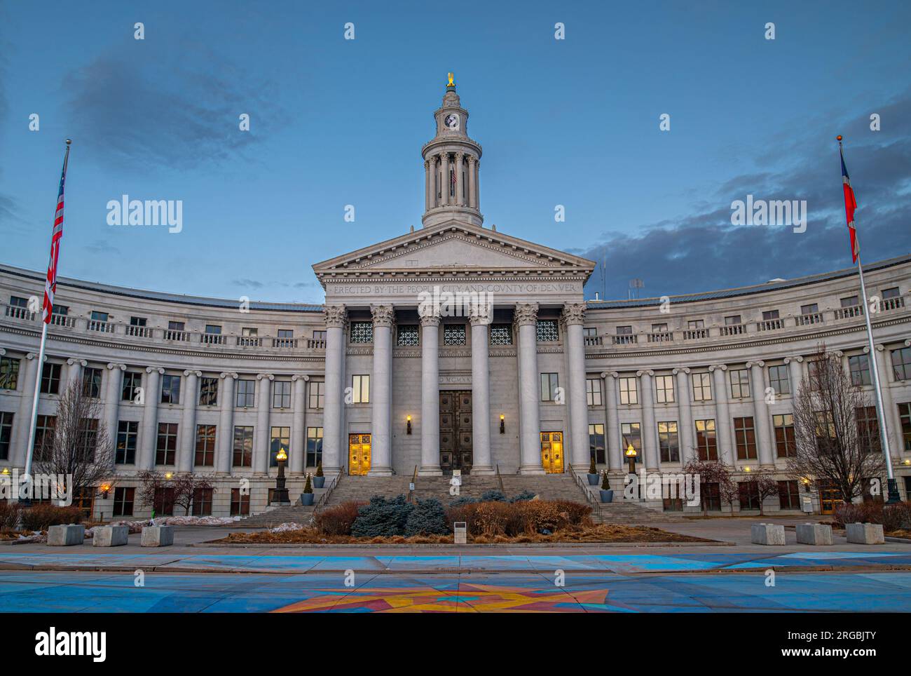 Beautiful shot of the City Courthouse in downtown Denver before the sun comes up and with some beautiful clouds in the sky. Stock Photo