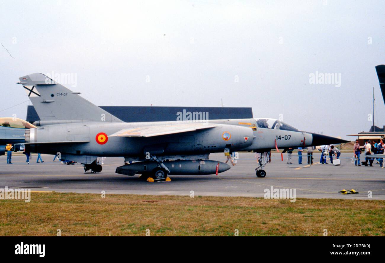 Ejercito del Aire - Dassault Mirage F.1CE C.14-07 (msn ?), of Escuadron 141 'Patanes', Ala de Caza 14, at the 1990 Tiger Meet, held at RAF Upper Heyford, in September 1990 Stock Photo