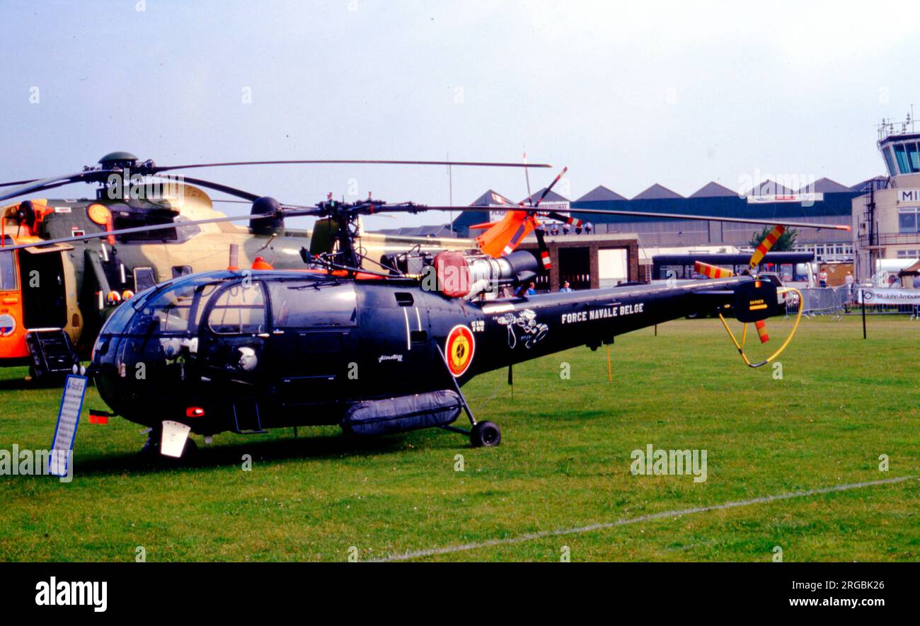 Force Navale Belge - Sud Aviation SE.316B Alouette III M-1 / OT-ZPA (msn 1812), at Middle Wallop on 13 July 1986. (Force Navale Belge - Belgian Navy). Stock Photo