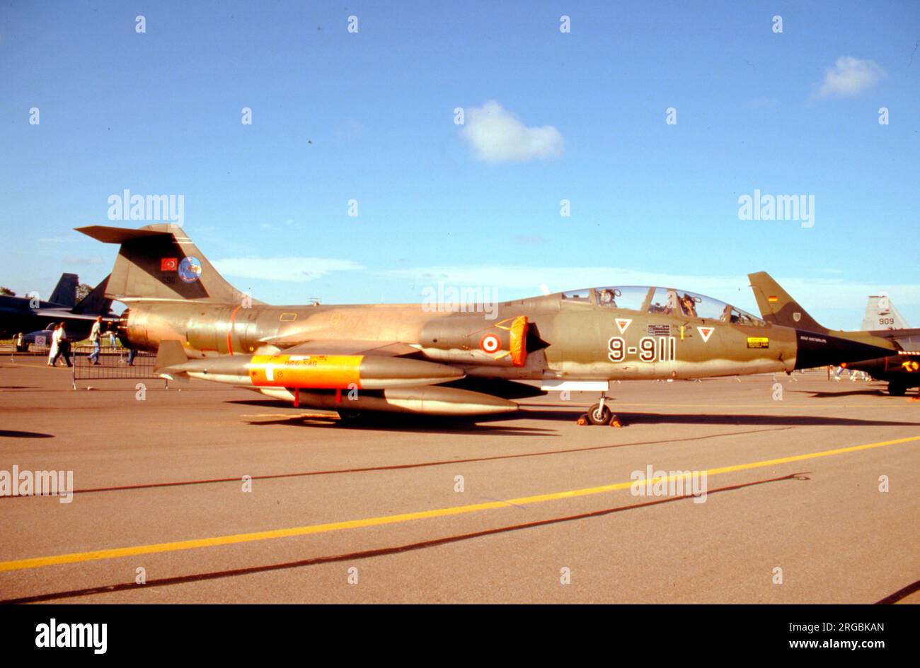 Turk Hava Kuvvetleri - Lockheed TF-104G Starfighter 9-911 (msn 583F-5911, ex 27+82), of 192 Filo, at RAF Fairford on 21 July 1991. (Turk Hava Kuvvetleri - Turkish Air Force). Stock Photo