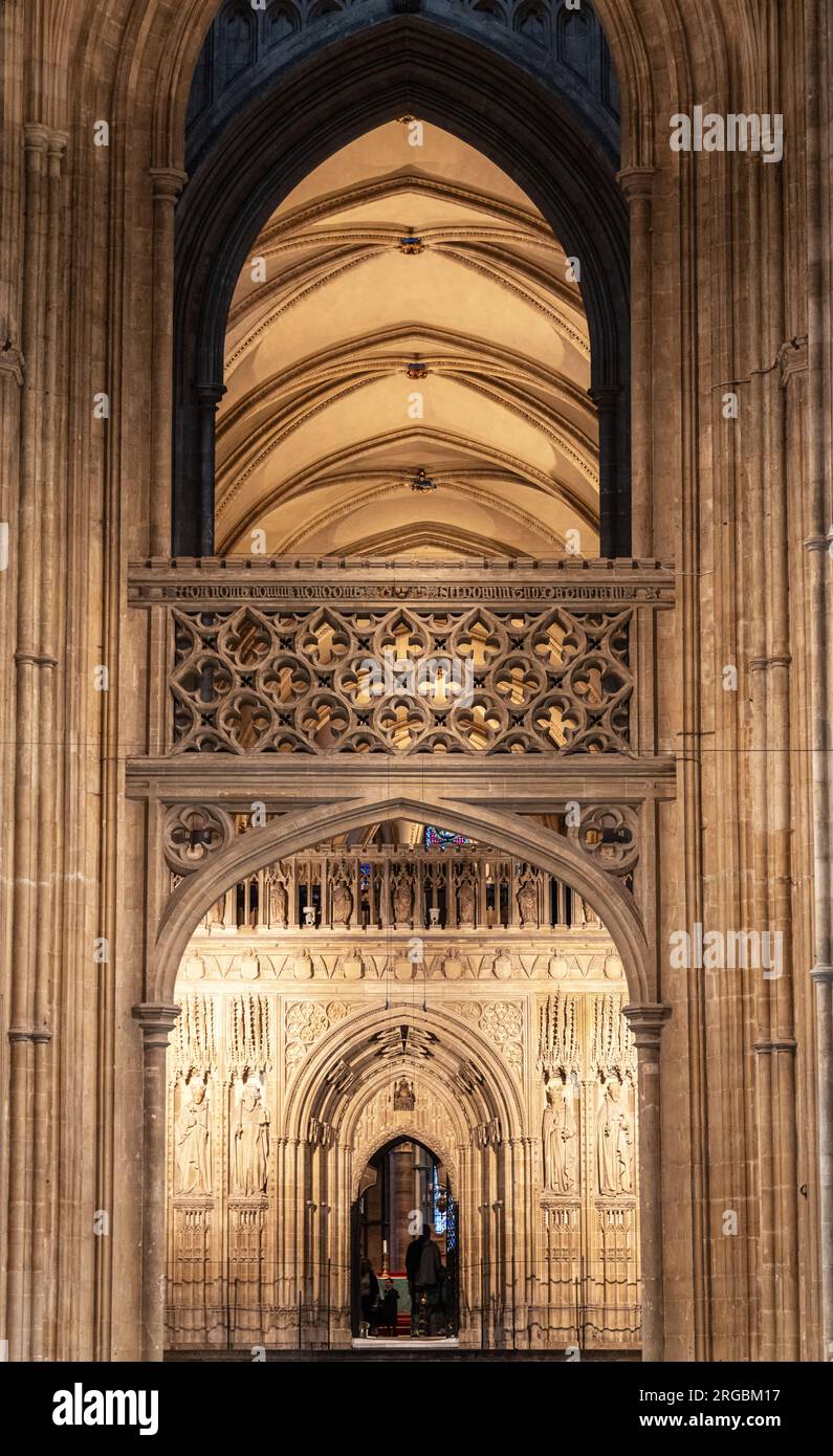 The Nave inside Canterbury Cathedral, Kent, England. Stock Photo