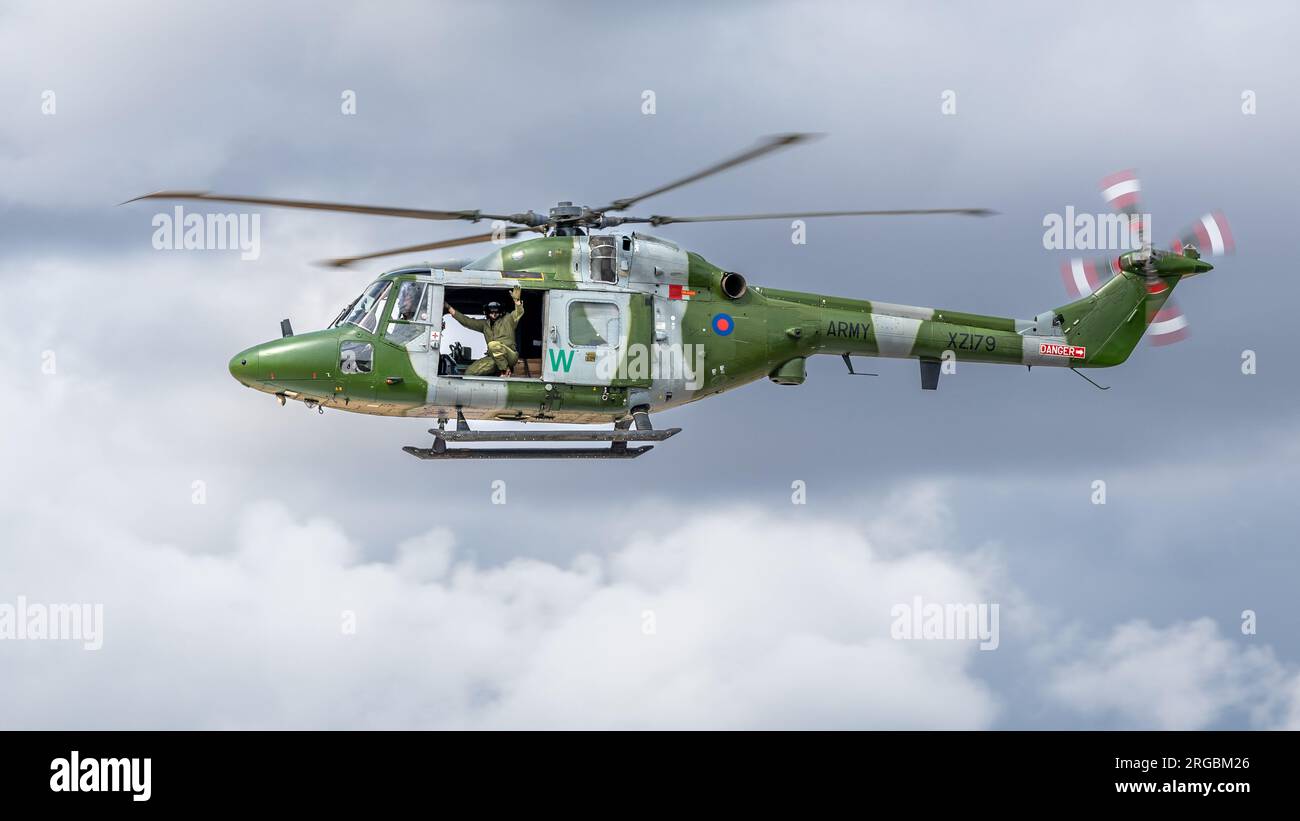 Project Lynx - Westland Lynx AH.7, arriving at RAF Fairford for the Royal International Air Tattoo 2023. Stock Photo