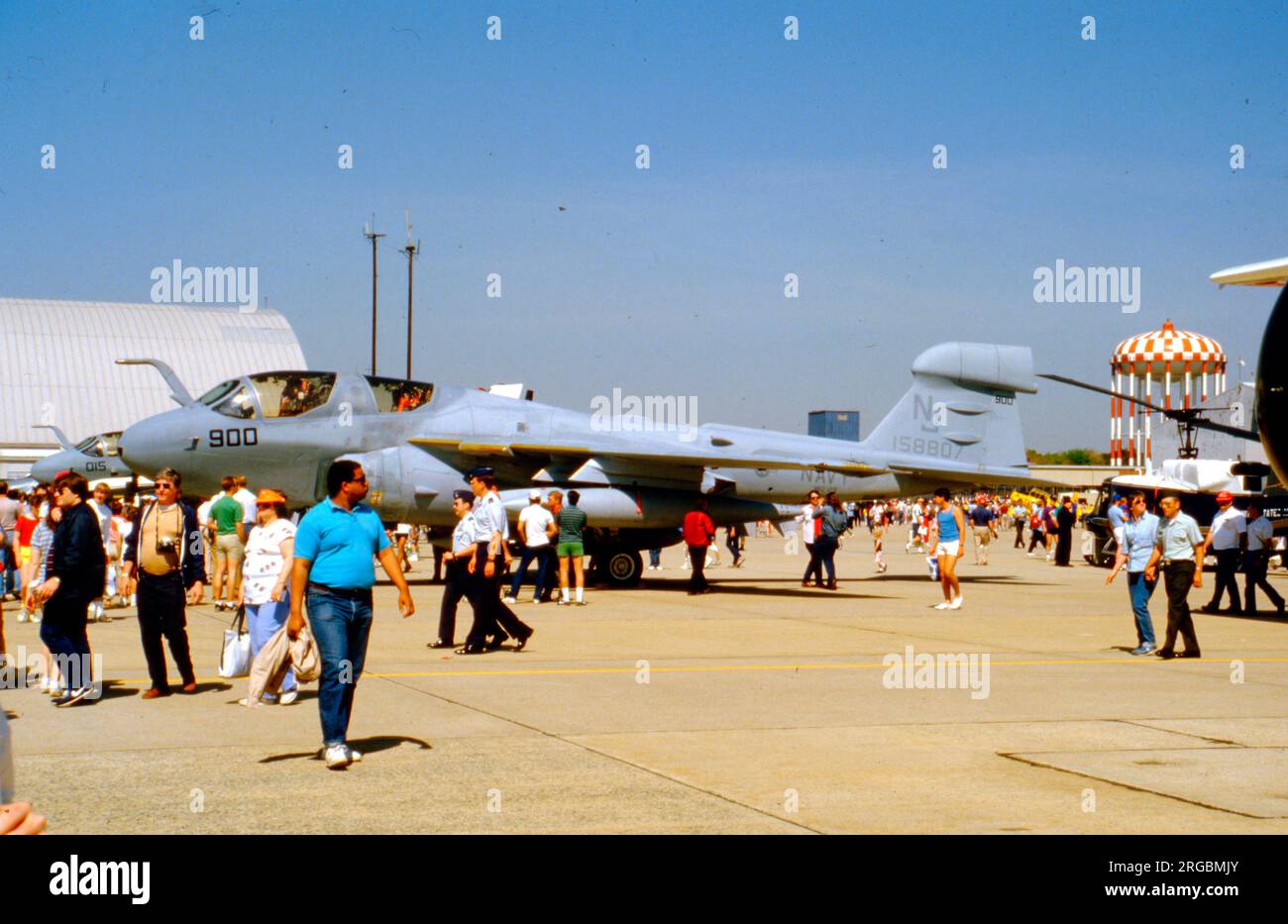 United States Navy (USN) - Grumman EA-6B-45-GR EXCAP Prowler 158807 (MSN P-37, base code 'NJ', call-sign '900'), of VAQ-129. Stock Photo