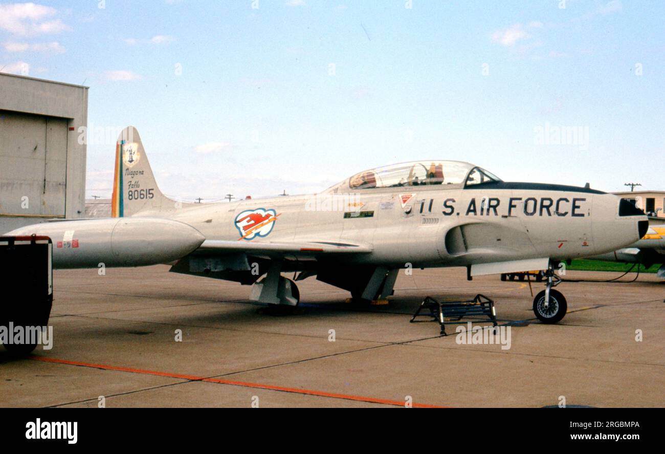 United States Air Force (USAF) - Lockheed T-33A-5-LO 58-0615 (msn), of the New York Air National Guard. Stock Photo