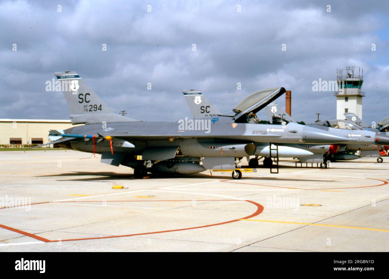 United States Air Force (USAF) - General Dynamics F-16A Block 10 Fighting Falcon 79-0294 (msn 61-79, base code 'SC'), of the South Carolina Air National Guard. Stock Photo