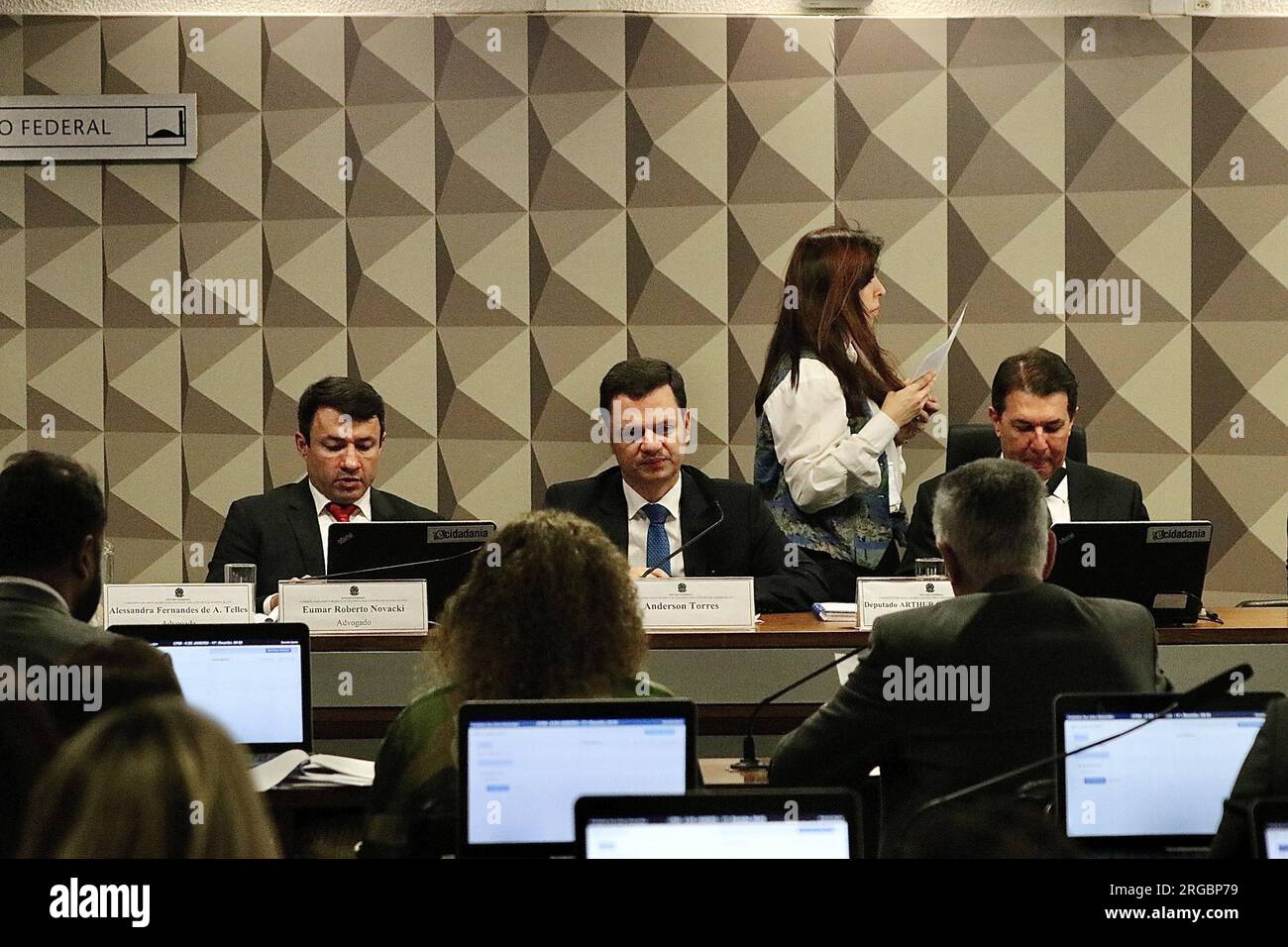 Brasilia, Distrito Federal, Brasil. 8th Aug, 2023. (INT) Mixed Parliamentary Commission of inquiry into acts of January 08. August 08, 2023, Brasilia, Federal District, Brazil: Mixed Parliamentary Commission of Inquiry into the Acts of January 8, 2023, 11th Meeting, Hearing by Anderson Torres, former Minister of Justice and Public Security of Brazil and former Secretary of Public Security for the Federal District at Annex II Ala Senador Nilo Coelho Plenary No. 2 of the Federal Senate in Brasilia.Credit: Frederico Brasil/Thenews2 (Foto: Frederico Brasil/Thenews2/Zumapress) (Credit Image: © Fr Stock Photo