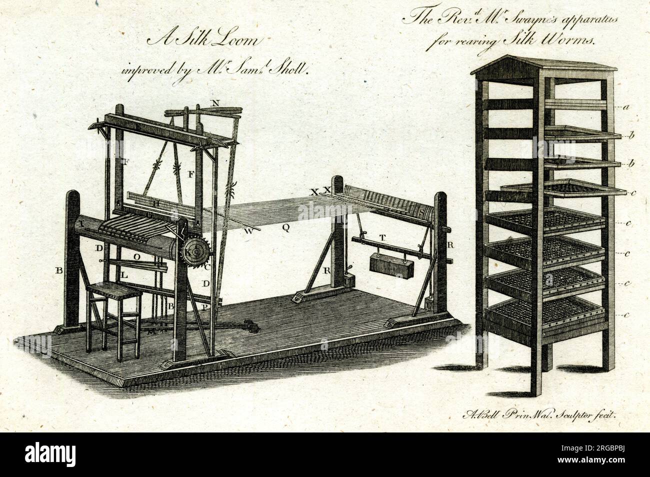 Swayne's apparatus for rearing silk worms, and a silk loom Stock Photo