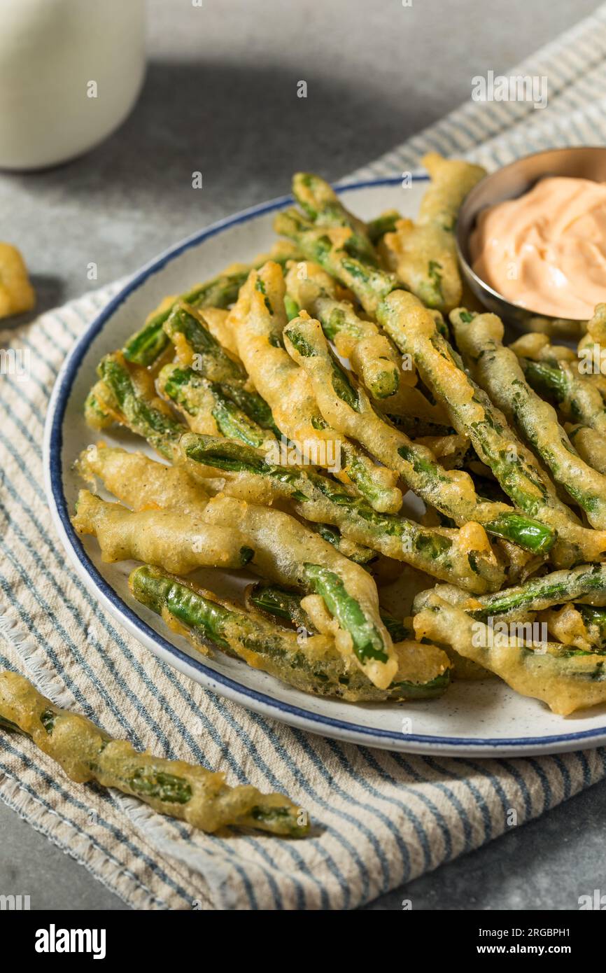 Homemade Deep Fried Green Beans with Dipping Sauce Stock Photo Alamy