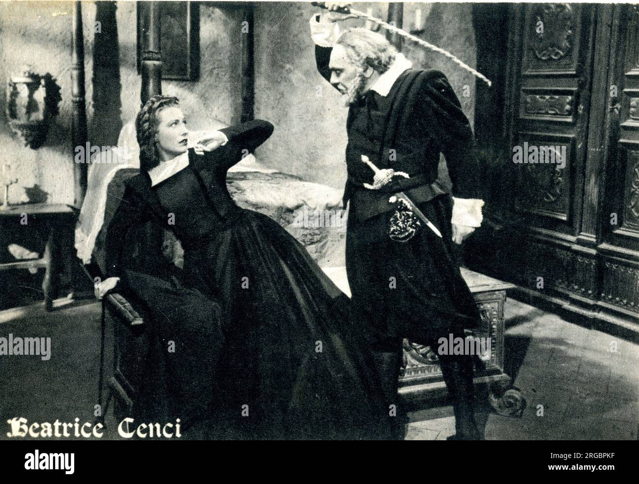 Film scene from Beatrice Cenci, starring Carola Hohn, with Giulio Donadio as Francesco Cenci, her abusive father. Stock Photo