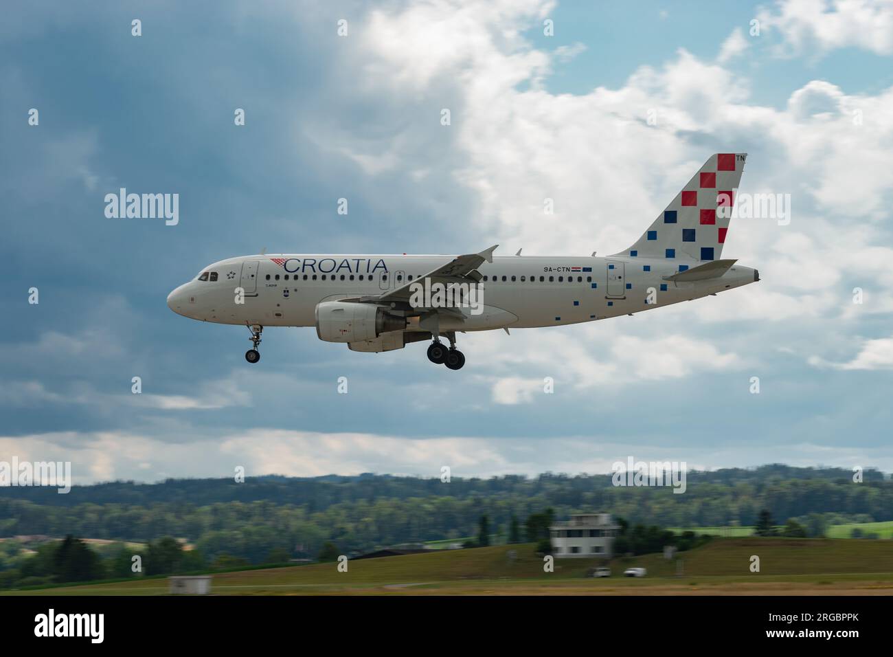 Zurich, Switzerland, July 13, 2023 A9-CTN Croatia Airlines Airbus A319-112 aircraft is landing on runway 14 Stock Photo - Alamy