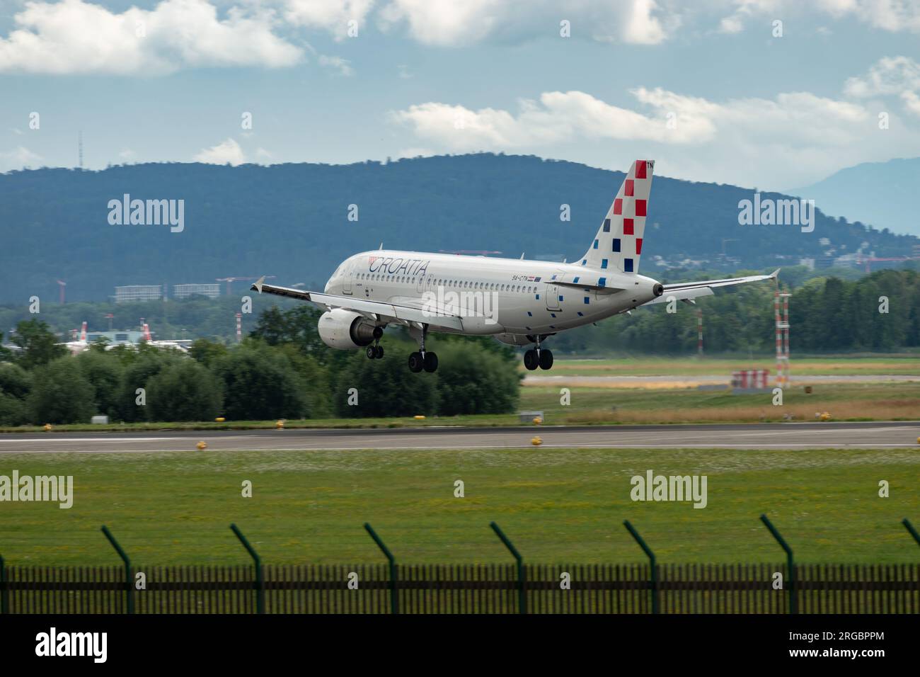 Zurich, Switzerland, July 13, 2023 A9-CTN Croatia Airlines Airbus A319-112 aircraft is landing on runway 14 Stock Photo - Alamy