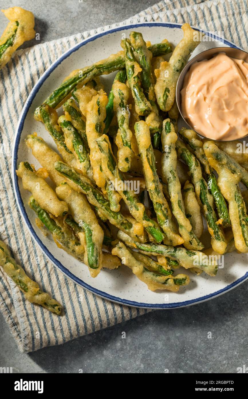 Homemade Deep Fried Green Beans with Dipping Sauce Stock Photo Alamy