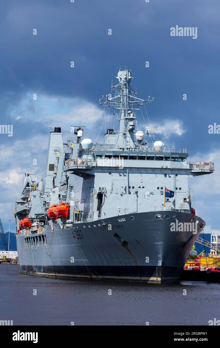 Naval ship Fort Victoria, Leith Docks, Edinburgh, Scotland, United Kingdom Stock Photo