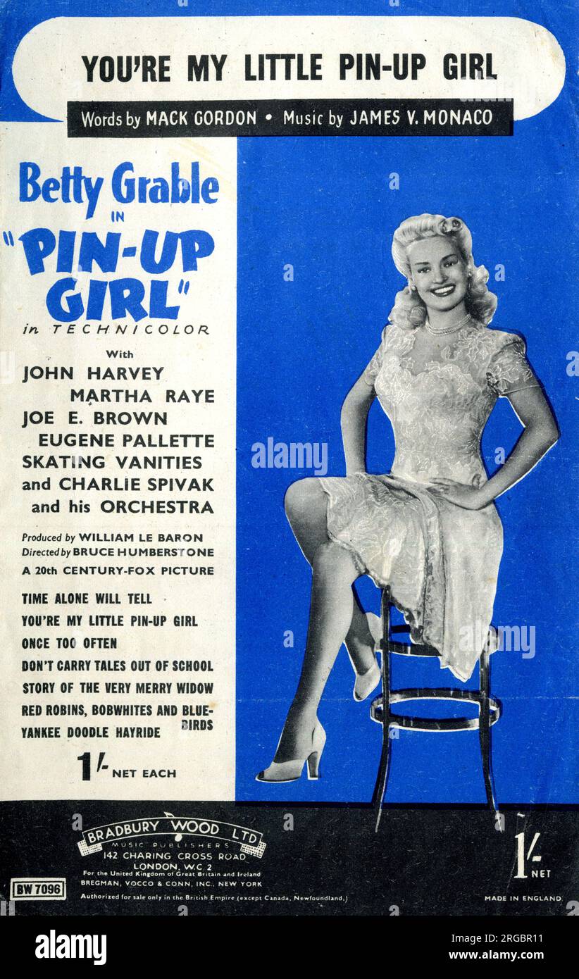 Music cover, You're My Little Pin-Up Girl , words by Mack Gordon, music by James V Monaco, from the Betty Grable 20th Century Fox film Pin-Up Girl Stock Photo