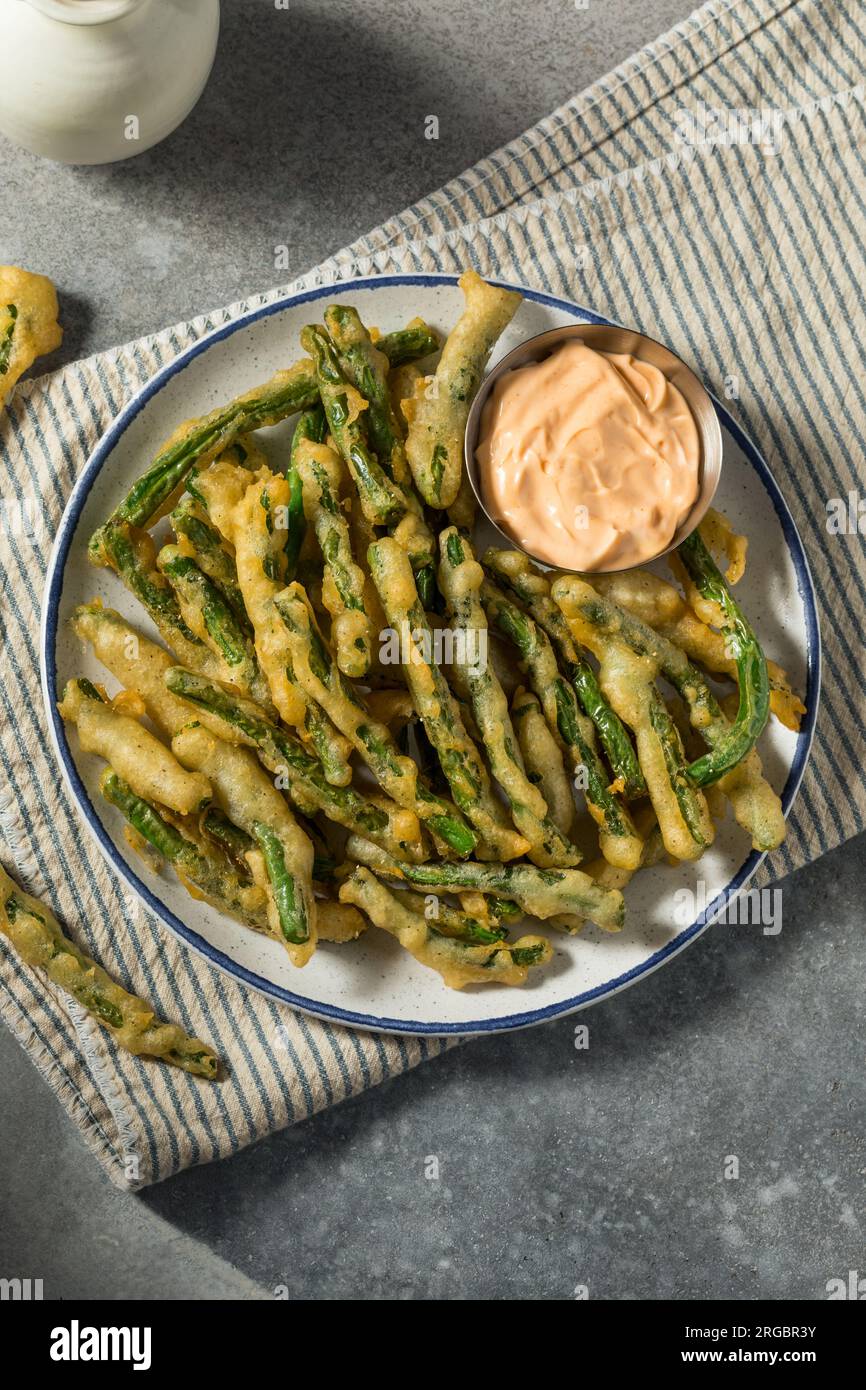 Homemade Deep Fried Green Beans with Dipping Sauce Stock Photo Alamy