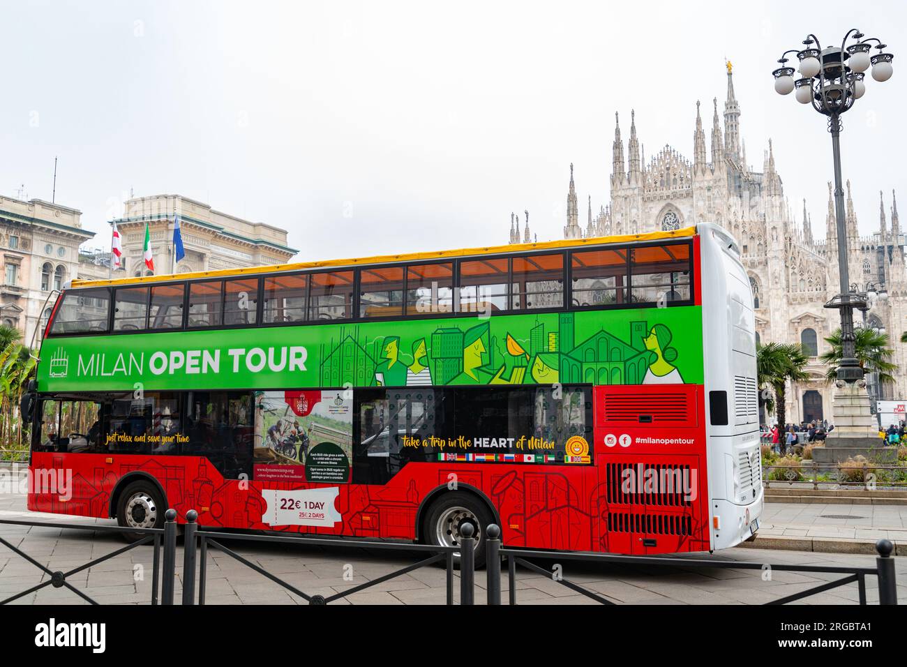 Milan, ItalyMarch 30, 2022 Milan Open Tour bus, double decker bus offering visitors a city
