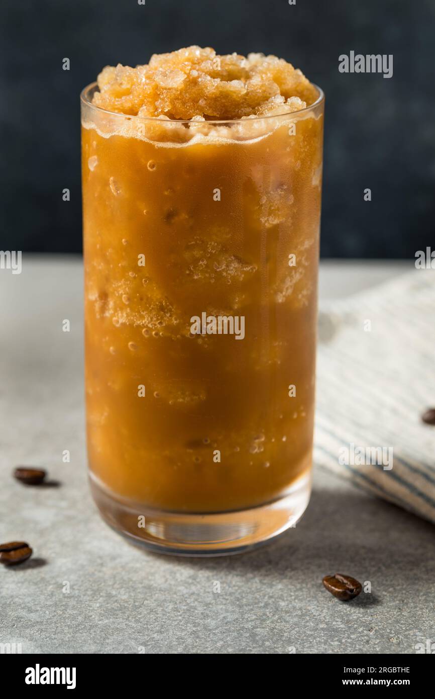 Homemade Sweet Frozen Iced Coffee in a Glass Stock Photo
