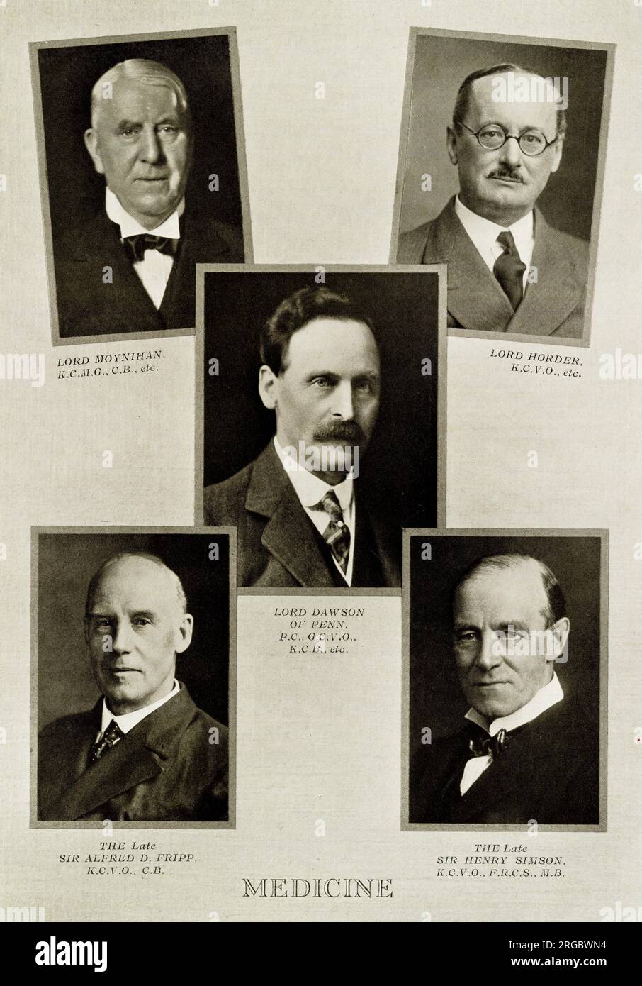 Leaders in medicine during the first 25 years of the reign of King George V: Moynihan, Horder, Lord Dawson of Penn, Fripp, Simson. Stock Photo