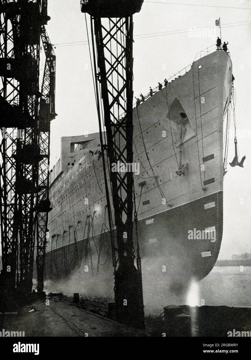 The elaborate launching of RMS Queen Mary at Clydebank functioned perfectly Stock Photo