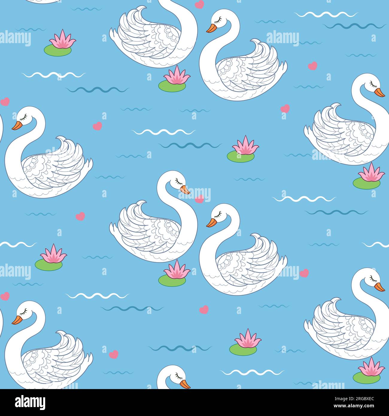 White swans on a blue background. Seamless pattern. Stock Vector